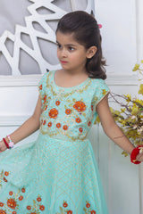 EMBROIDERED FANCY FLOWER DESIGN FROCK IN SEA GREEN COLOR MADE WITH IMPORTED CHIFFON FABRIC