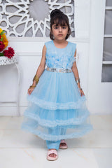 WINGS STYLE FROCK IN SKY BLUE COLOR MADE WITH IMPORTED NET FABRIC