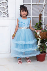 WINGS STYLE FROCK IN SKY BLUE COLOR MADE WITH IMPORTED NET FABRIC