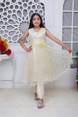 FANCY 3D EMBROIDERED FROCK IN CREAM COLOR MADE WITH IMPORTED NET FABRIC