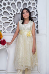 FANCY 3D EMBROIDERED FROCK IN CREAM COLOR MADE WITH IMPORTED NET FABRIC