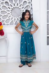 EMBROIDERED FANCY FROCK IN REGAL BLUE COLOR MADE WITH IMPORTED CHIFFON FABRIC