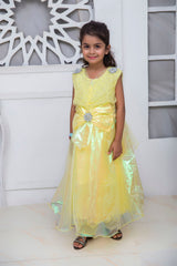 FANCY SHINNING FROCK IN YELLOW COLOR MADE WITH IMPORTED TISSUE FABRIC