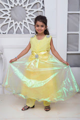 FANCY SHINNING FROCK IN YELLOW COLOR MADE WITH IMPORTED TISSUE FABRIC