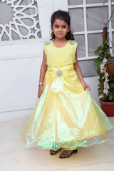 FANCY SHINNING FROCK IN YELLOW COLOR MADE WITH IMPORTED TISSUE FABRIC