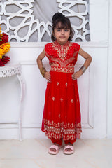 EMBROIDERED FANCY FROCK IN RED COLOR MADE WITH IMPORTED CHIFFON FABRIC