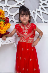 EMBROIDERED FANCY FROCK IN RED COLOR MADE WITH IMPORTED CHIFFON FABRIC