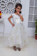 FANCY 3D EMBROIDERED FROCK FLOWER DESIGN IN WHITE COLOR MADE WITH IMPORTED NET FABRIC