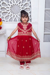 EMBROIDERED FANCY FROCK IN PINKISH-RED COLOR MADE WITH IMPORTED CHIFFON FABRIC