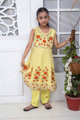 EMBROIDERED FANCY FLOWER DESIGN FROCK IN YELLOW COLOR MADE WITH IMPORTED CHIFFON FABRIC