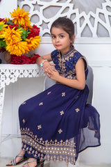 EMBROIDERED FANCY FROCK IN NAVY BLUE COLOR MADE WITH IMPORTED CHIFFON FABRIC