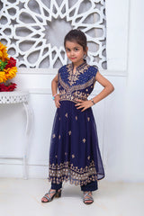 EMBROIDERED FANCY FROCK IN NAVY BLUE COLOR MADE WITH IMPORTED CHIFFON FABRIC