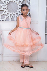 FRILL STYLE FROCK IN PEACH COLOR MADE WITH IMPORTED NET FABRIC