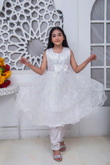 FANCY 3D EMBROIDERED FROCK IN WHITE COLOR MADE WITH IMPORTED NET FABRIC