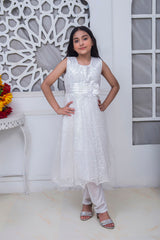 FANCY 3D EMBROIDERED FROCK IN WHITE COLOR MADE WITH IMPORTED NET FABRIC