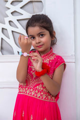 EMBROIDERED FANCY FROCK IN PINK COLOR MADE WITH IMPORTED CHIFFON FABRIC