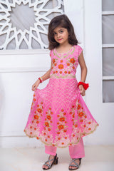 EMBROIDERED FANCY FLOWER DESIGN FROCK IN PINK COLOR MADE WITH IMPORTED CHIFFON FABRIC