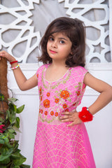 EMBROIDERED FANCY FLOWER DESIGN FROCK IN PINK COLOR MADE WITH IMPORTED CHIFFON FABRIC