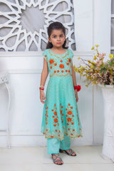 EMBROIDERED FANCY FLOWER DESIGN FROCK IN SEA GREEN COLOR MADE WITH IMPORTED CHIFFON FABRIC