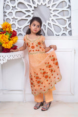 EMBROIDERED FANCY FLOWER DESIGN FROCK IN PEACH COLOR MADE WITH IMPORTED CHIFFON