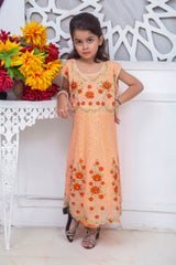 EMBROIDERED FANCY FLOWER DESIGN FROCK IN PEACH COLOR MADE WITH IMPORTED CHIFFON