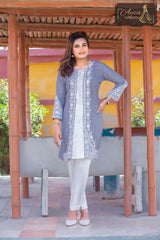 2 PIECE DESIGNER COTTON KURTI IN GREY COLOR