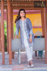 2 PIECE DESIGNER COTTON KURTI IN GREY COLOR