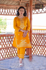 2 PIECE LAWN KURTI IN MUSTARD COLOR