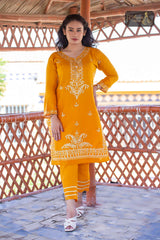 2 PIECE LAWN KURTI IN MUSTARD COLOR