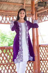 2 PIECE DESIGNER COTTON KURTI IN PURPLE COLOR