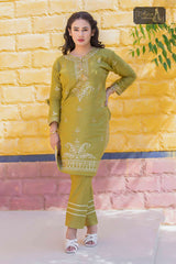 2 PIECE LAWN KURTI IN MEHNDI COLOR