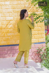 2 PIECE LAWN KURTI IN MEHNDI COLOR