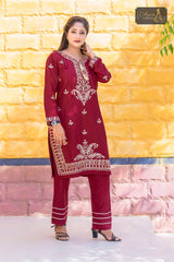 2 PIECE LAWN KURTI IN MAROON COLOR