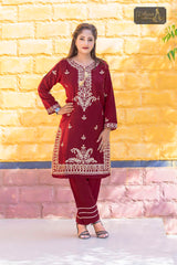 2 PIECE LAWN KURTI IN MAROON COLOR