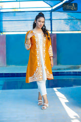 2 PIECE DESIGNER COTTON KURTI IN MUSTARD COLOR