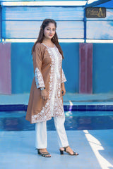 2 PIECE DESIGNER COTTON KURTI IN BROWN COLOR