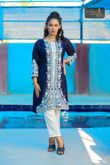 2 PIECE DESIGNER COTTON KURTI IN DARK BLUE COLOR