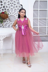 FANCY FROCK IN BASHFUL PINK COLOR MADE WITH IMPORTED NET FABRIC