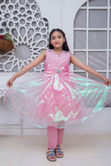 FANCY SHINNING FROCK IN PINK COLOR MADE WITH IMPORTED TISSUE FABRIC