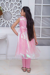 FANCY SHINNING FROCK IN PINK COLOR MADE WITH IMPORTED TISSUE FABRIC