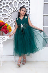 FANCY FROCK IN DARK GREEN COLOR MADE WITH IMPORTED NET FABRIC