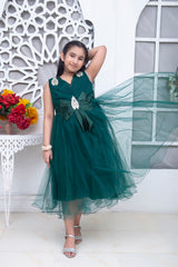 FANCY FROCK IN DARK GREEN COLOR MADE WITH IMPORTED NET FABRIC