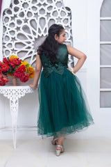 FANCY FROCK IN DARK GREEN COLOR MADE WITH IMPORTED NET FABRIC