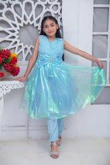 FANCY SHINNING FROCK IN SKY BLUE COLOR MADE WITH IMPORTED TISSUE FABRIC