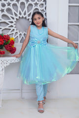 FANCY SHINNING FROCK IN SKY BLUE COLOR MADE WITH IMPORTED TISSUE FABRIC