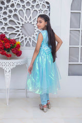 FANCY SHINNING FROCK IN SKY BLUE COLOR MADE WITH IMPORTED TISSUE FABRIC