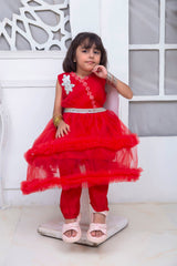 FRILL STYLE FROCK IN RED COLOR MADE WITH IMPORTED NET FABRIC