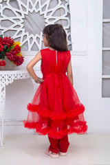 FRILL STYLE FROCK IN RED COLOR MADE WITH IMPORTED NET FABRIC