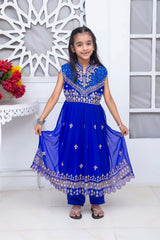 EMBROIDERED FANCY FROCK IN BLUE COLOR MADE WITH IMPORTED CHIFFON FABRIC