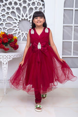 FANCY FROCK IN MEHROON COLOR MADE WITH IMPORTED NET FABRIC